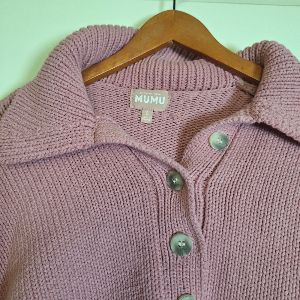 Show Me Your Mumu Crawford Cropped Sweater Pink Knit Henley Polo Collar Size S - Picture 2 of 6